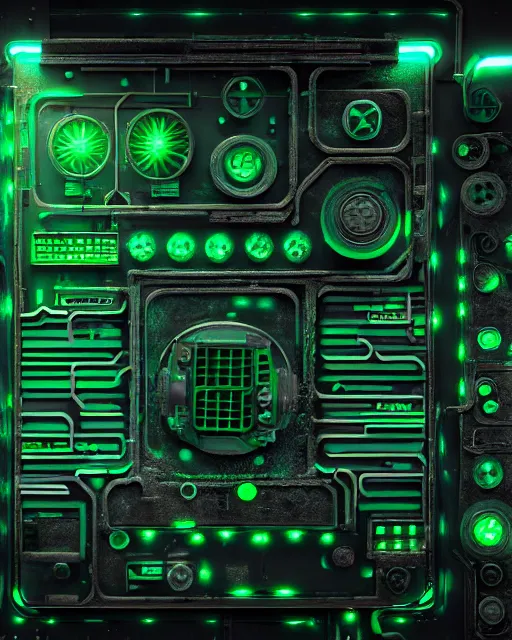 green scifi greeble corroded metallic control board | Stable Diffusion ...