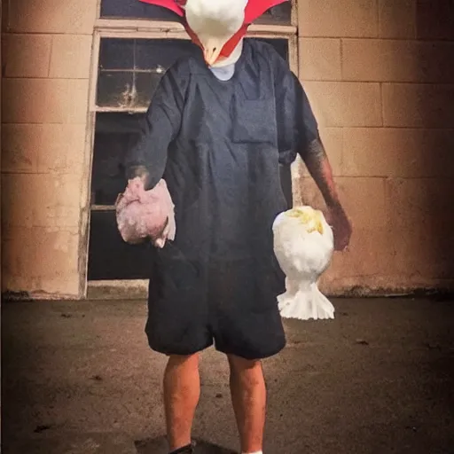 Image similar to prisoner with a cute chicken head