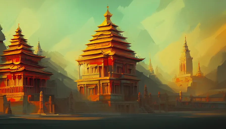 Prompt: concept art by jama jurabaev, cel shaded, cinematic shot, trending on artstation, high quality, brush stroke, vibrant colors, ancient temple