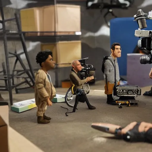 Prompt: a award winning closeup photo of a stopmotion animation filming set of brooklyn nine - nine