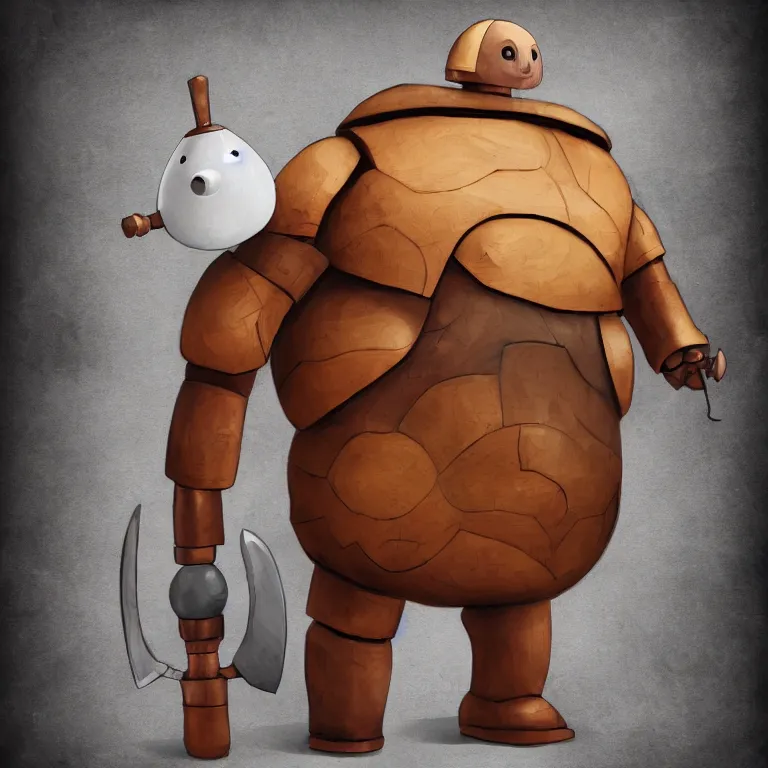 Prompt: a naive looking medieval fantasy baymax made out of wood and copper, digital art, trending on artstation