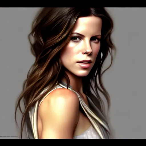 Image similar to beautiful digital painting of young kate beckinsale background with high detail, 8 k, stunning detail, photo by artgerm, greg rutkowski and alphonse mucha, unreal engine 5, 4 k uhd