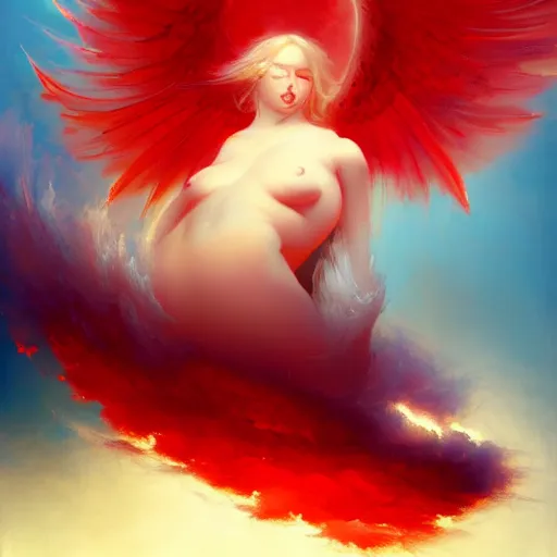 Image similar to a fallen angel in red fluid simulation, painting by ross tran and ivan aivazovsky