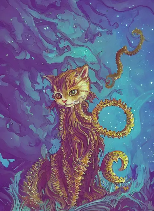 Prompt: cat seahorse fursona, autistic bisexual graphic designer and musician, long haired attractive fluffy humanoid character design, sharp focus, weirdcore voidpunk digital art by artgerm, akihiko yoshida, louis wain, simon stalenhag, wlop, noah bradley, furaffinity, artstation hd, trending on deviantart