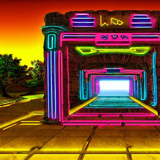 Prompt: neon ancient ruins,retrowave art, trending