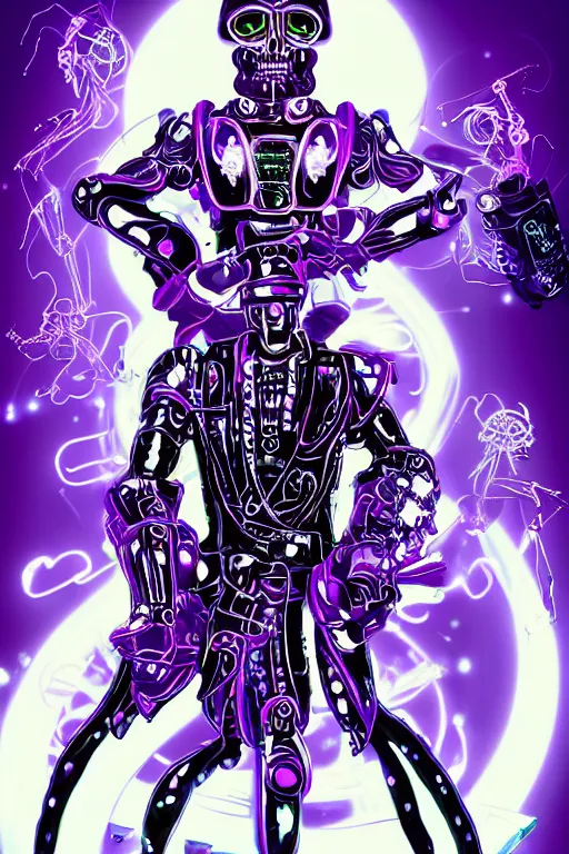 Image similar to full-body rococo and cyberpunk style violet neon statue of a young attractive Spanish male macho dotado android reclining sim roupa con piroca, glowing white laser eyes, prince crown of orange gears, diamonds, swirling silver-colored silk fabric. futuristic elements. full-length view. space robots. human skulls. intricate artwork by caravaggio. Trending on artstation, octane render, cinematic lighting from the right, hyper realism, octane render, 8k, depth of field, 3D