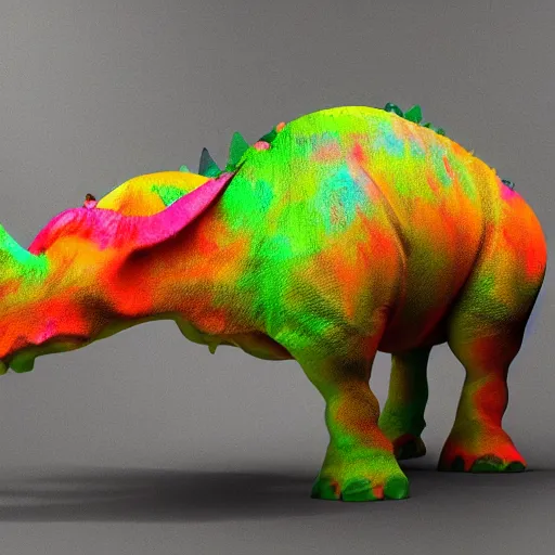 Prompt: a triceratops in a tutu, hyper realistic, vivid colors