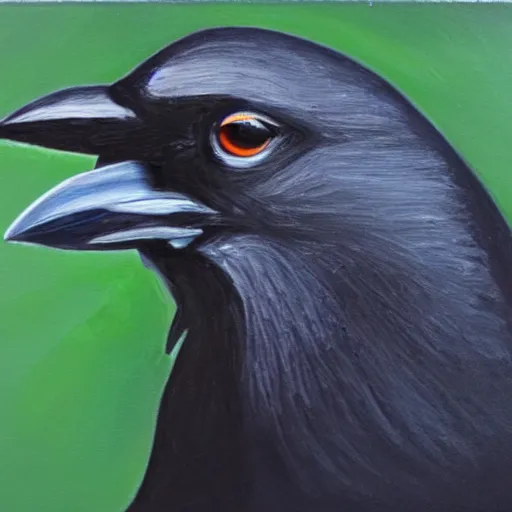 Prompt: closeup of a crow, oil paint