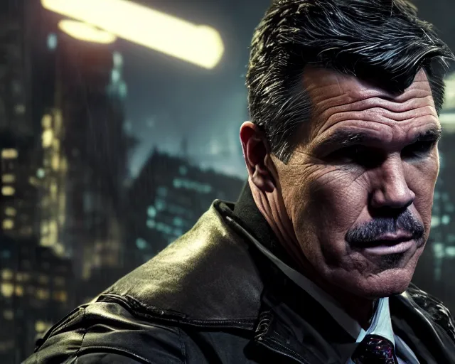 Image similar to highly detailed portrait of josh brolin as bruce wayne, in batman : arkham knight, stephen bliss, unreal engine, fantasy art by greg rutkowski, loish, rhads, ferdinand knab, makoto shinkai and lois van baarle, ilya kuvshinov, rossdraws, tom bagshaw, global illumination, radiant light, detailed and intricate environment