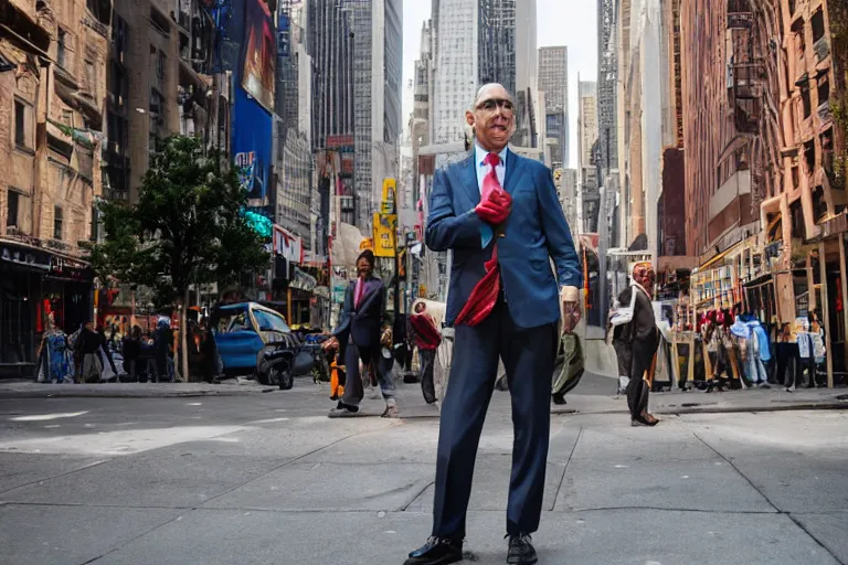 Prompt: Space men in suits without arms in bright colors walk the streets of new york, among us, natural light, sharp, detailed face, magazine, press, photo, Steve McCurry, David Lazar, Canon, Nikon, focus