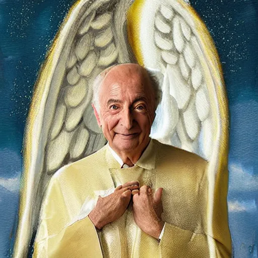 Image similar to piero angela as an angel in the sky, art by artgerma