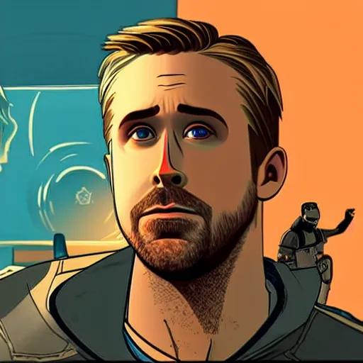 Image similar to Ryan Gosling as a legend in Apex Legends, character concept