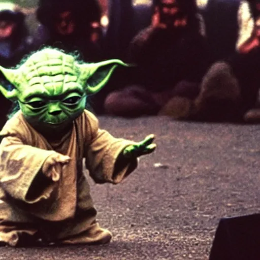 Image similar to yoda performing at woodstock