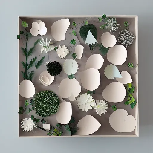 Image similar to A paper cutout garden, cinematic diffused lighting ,soft color scheme