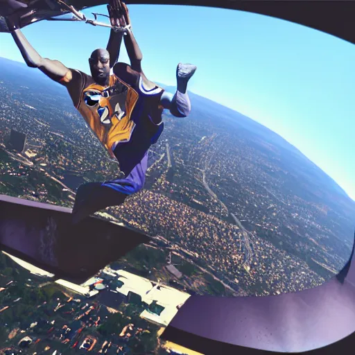 Prompt: Kobe Bryant jumping from a helicopter, hyper detailed, 8k resolution