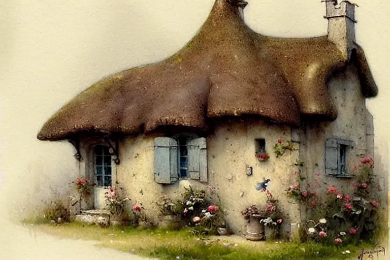 Prompt: (((((1950s small castle cottage . muted colors.))))) by Jean-Baptiste Monge !!!!!!!!!!!!!!!!!!!!!!!!!!!