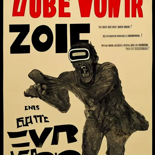 Prompt: old film poster zombie vr, text reads zombie