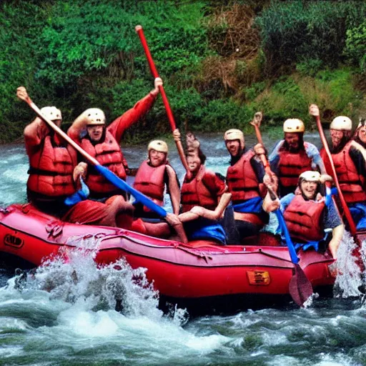 Image similar to Brian Blessed river rafting but the water is made of blood, highly detailed, HD, photograph, 35mm, award winning