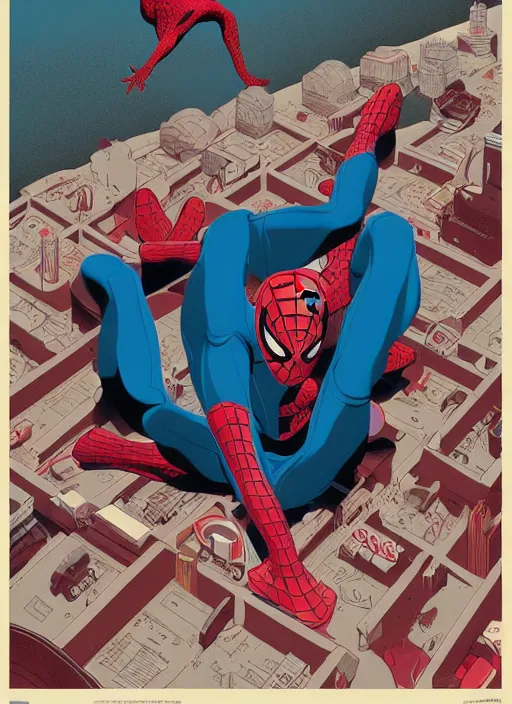 Image similar to poster artwork by Michael Whelan and Tomer Hanuka, John Romita Jr of Spiderman, from scene from Twin Peaks, clean, simple illustration, nostalgic, domestic, full of details