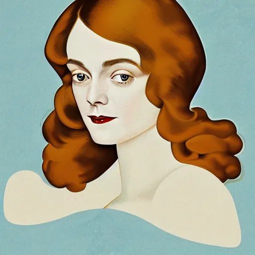 Prompt: professional painting of Elle Fanning in the style of Coles Phillips, head and shoulders portrait, symmetrical facial features, smooth, sharp focus, illustration, intricate, stormy weather, extremely detailed masterpiece,
