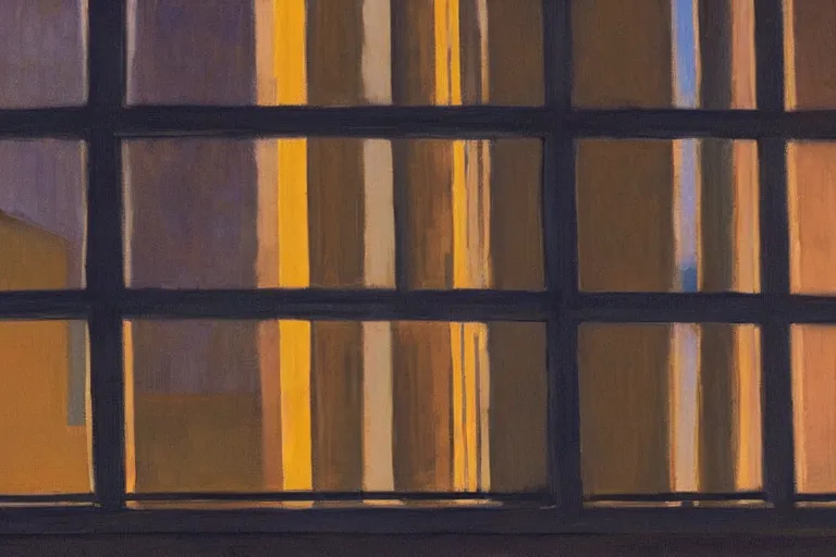 Image similar to looking out the window of a lonely apartment, evening light, in the style of Edward Hopper