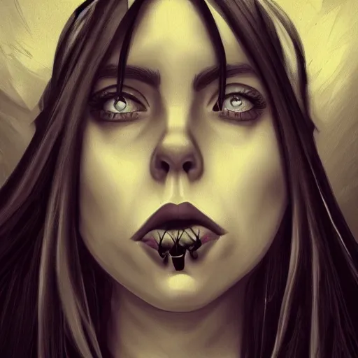 Image similar to a gothic portrait drawing of billie eilish by cyril rolando