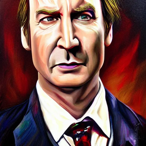 Image similar to a detailed portrait of bob odenkirk as saul goodman painted by johnny depp