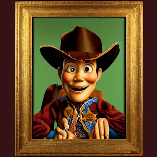 Image similar to a renaissance style portrait painting of Sheriff Woody