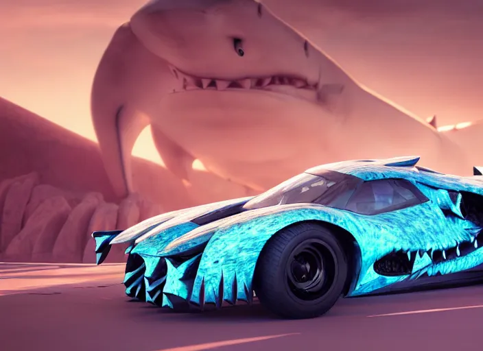 Prompt: hd wallpaper of a car made out of sharks, octane render, 8 k, hyperrealistic, unreal 5, intricate detail, cinematic, studio lighting, concept art, trending on artstation,