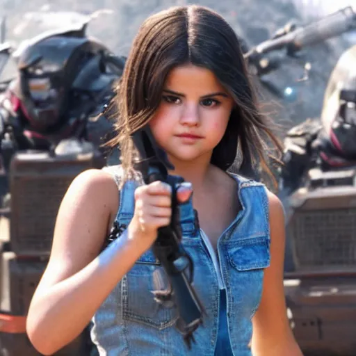 Image similar to High quality movie still of Selena Gomez in Michael Bay's Transformers