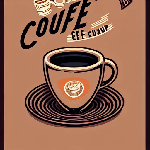 Image similar to concept art design illustration, cup of coffee, 1 6 colors, logo, ink drawing, art by jc leyendecker and sachin teng