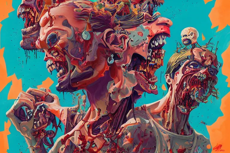 Image similar to zombies having a fight, tristan eaton, victo ngai, artgerm, rhads, ross draws