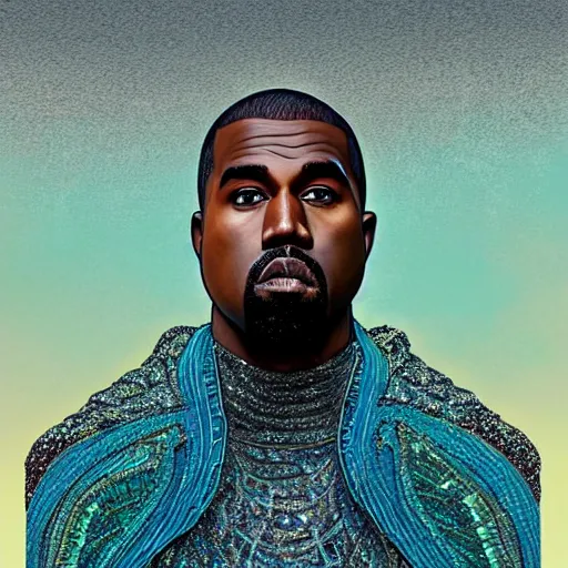 Image similar to portrait of kanye - west as a fish, with shimmering scales as skin, swimming underwater!!!, intricate, extremely detailed, digital painting, artstation, concept art, smooth, sharp focus, illustration, ambient lighting, art by artgerm and greg rutkowski and alphonse mucha and simon stalenhag