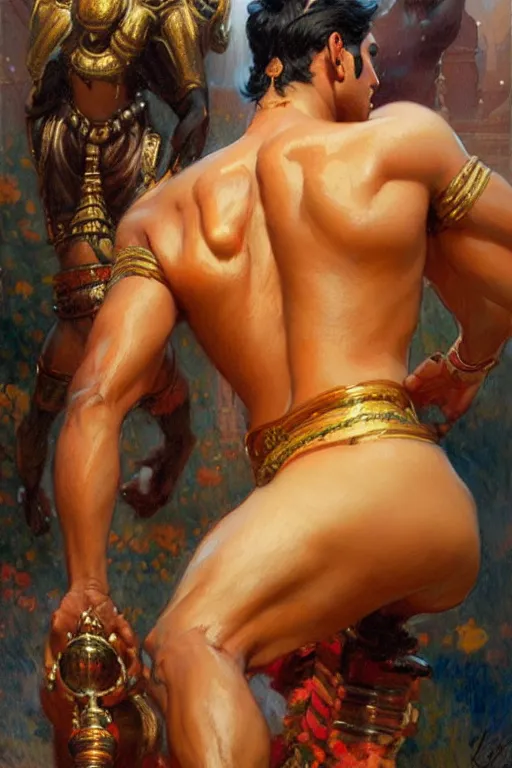 Image similar to male, hinduism, painting by gaston bussiere, greg rutkowski, j. c. leyendecker, artgerm