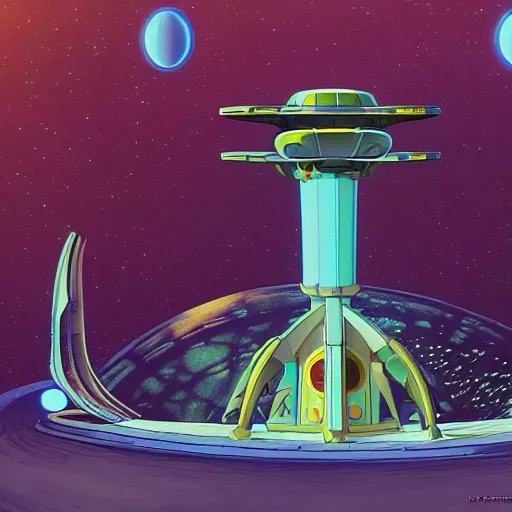 Prompt: spaceship starship outer worlds in FANTASTIC PLANET La planète sauvage animation by René Laloux