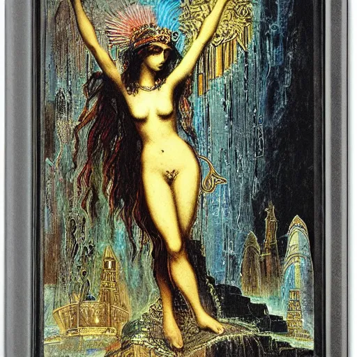 Prompt: Goddess of the Atlantis by Saul Bass, by Gustave Moreau