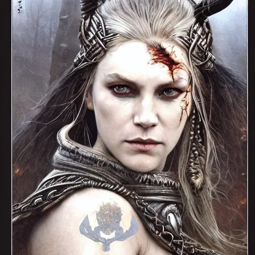 Prompt: Official photo of an attractive majestic fierce viking woman, leader, mind-blowing details, ethereal, fear, scarred, highly detailed, viking attire, cinematic, 16k, 1080s, smooth, sharp focus, by Stanley Artgermm, Tom Bagshaw, Greg Rutkowski, Vincent di Fate, Carne Griffiths, Ayami Kojima, WLOP, trending on DeviantArt, hyper detailed, full of color, digital art,