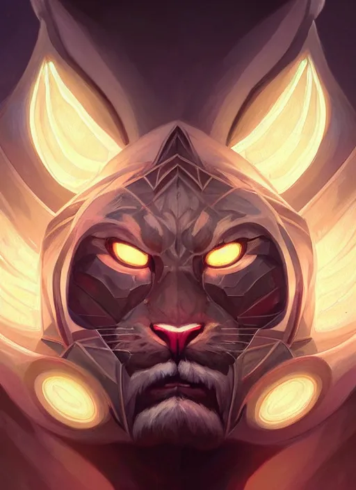 Image similar to symmetry!! portrait of rengar, league of legends, glowing lights!! intricate, elegant, highly detailed, digital painting, artstation, concept art, smooth, sharp focus, illustration, art by artgerm and greg rutkowski and alphonse mucha