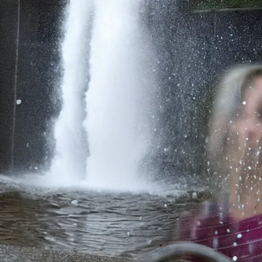 Image similar to a large solid stream of water falling over a woman