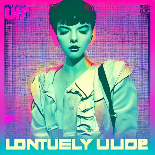 Image similar to lofi vaporwave retro futurism album artwork underground unknown lonely girl