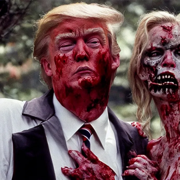 Prompt: zombie donald trump in a romantic scene from the movie the notebook