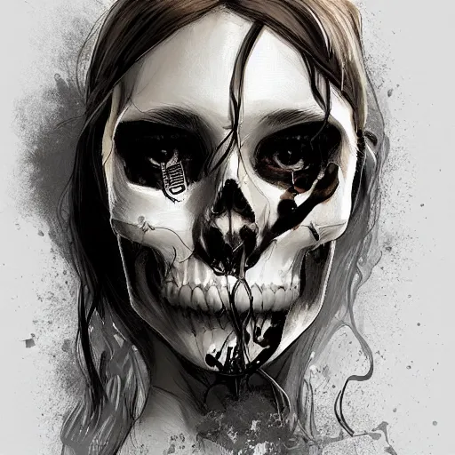 Image similar to portrait skull girl by petros afshar, hyper real, laurie greasley, jc leyendecker and singer sargent