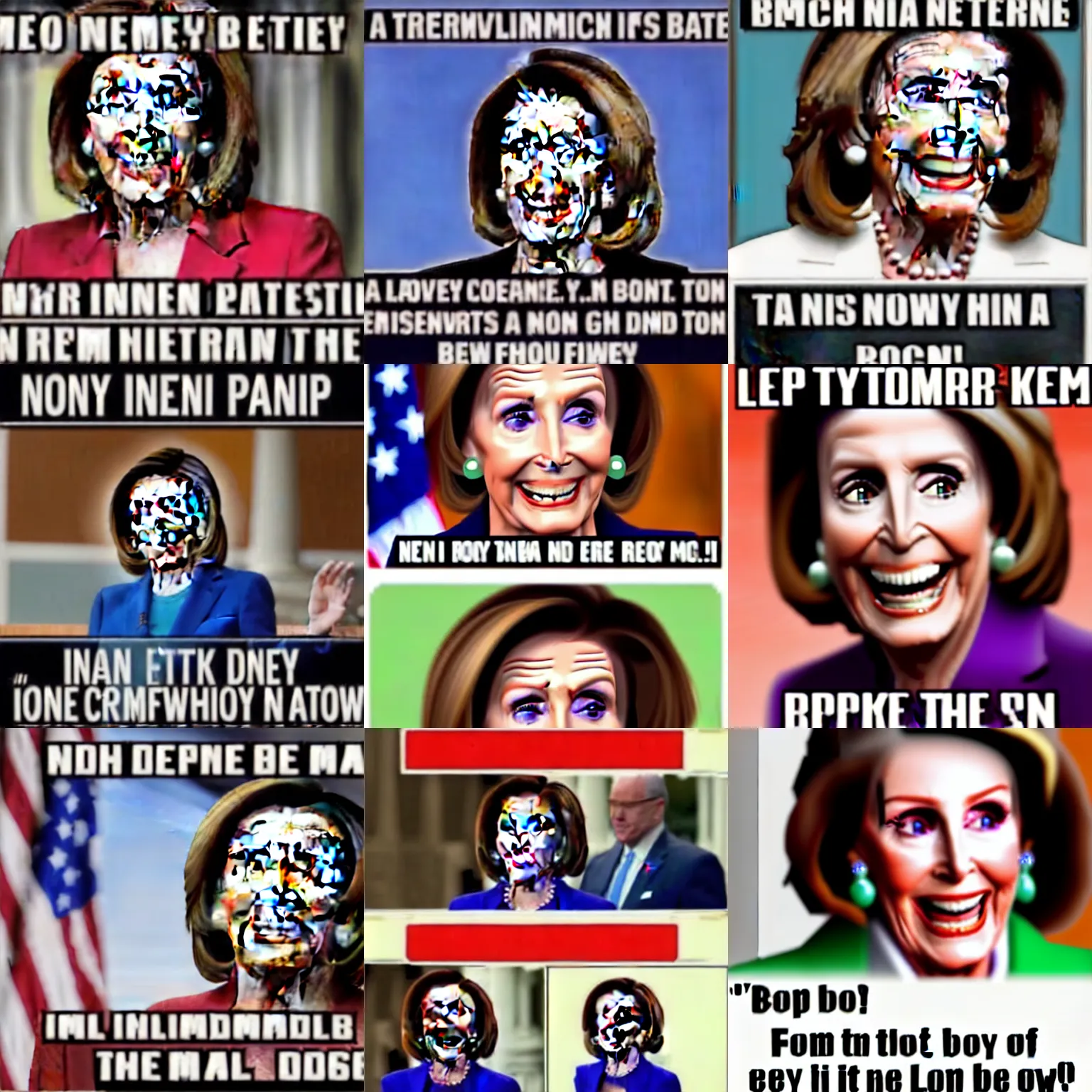 Prompt: a hilarious conservative Nancy Pelosi meme, iFunny Impact font bottom text laughing emoji 😂