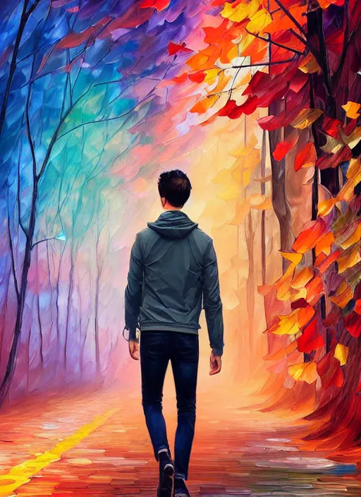 Image similar to handsome young man with short black hair, male, full detailed clothing, half body shot, arms down, path traced, highly detailed, high quality, digital painting, alena aenami, leonid afremov, lilia alvarado, shinji aramaki, karol bak, alphonse mucha, tom bagshaw