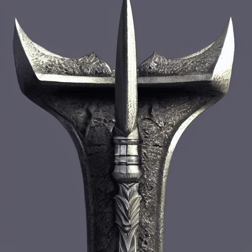 Prompt: a black sword skull crest, sharp tip, ornament, weapon, a 3 d render by dom qwek, studio lighting, front side view full sheet, trending on polycount, artstation, hard surface modeling, rendered in maya, 3 ds max, blender, artstation hd, vray