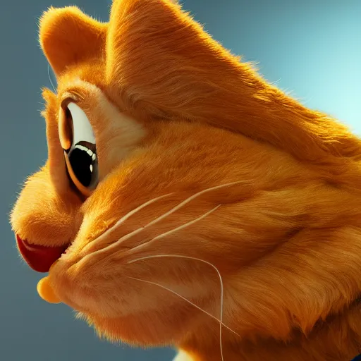 Image similar to garfield, au naturel, hyper detailed, digital art, trending in artstation, cinematic lighting, studio quality, smooth render, unreal engine 5 rendered, octane rendered, art style by klimt and nixeu and ian sprigger and wlop and krenz cushart.