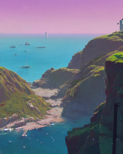 Prompt: painting of guernsey channel islands, detailed, by simon stalenhag, cory loftis, james gilleard, atey ghailan, makoto shinkai, goro fujita, studio ghibli, rim light, exquisite lighting, clear focus, very coherent, plain background, soft painting