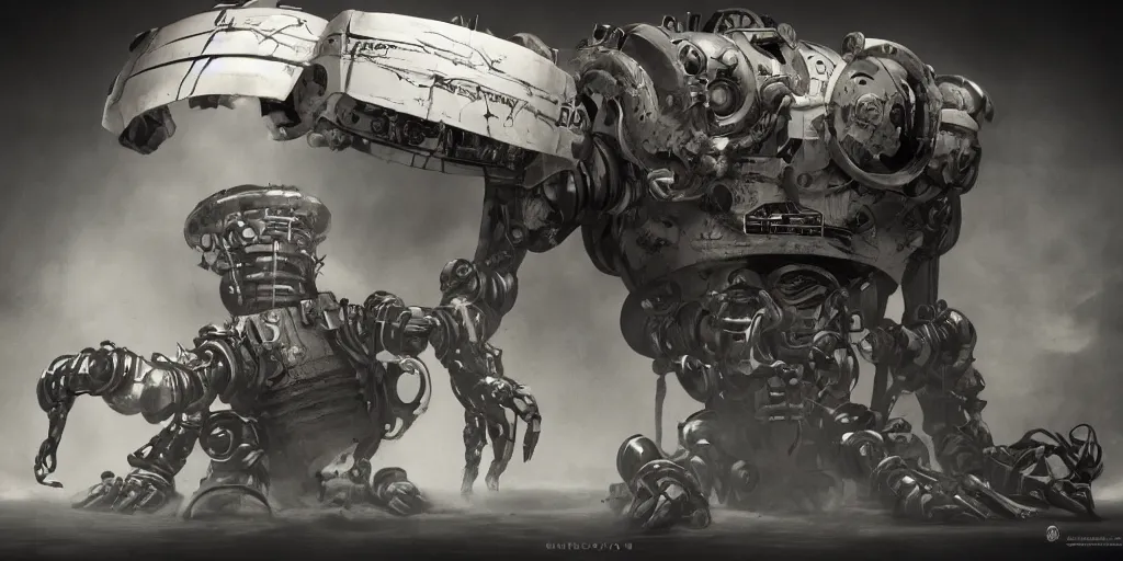 Prompt: last supper realistic robot , A Monster Emerges - 'The Beholder' Concept by Marcus Whinney trending on artstation