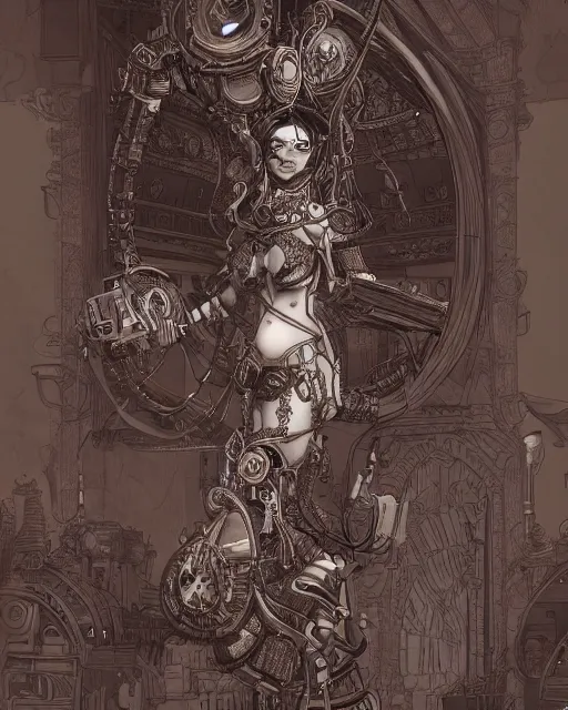 Image similar to lady mechanika, comic, intricate linework, detailed and intricate environment, artstation, trending, beautiful, highly detailed, focus, smooth, by joe benitez