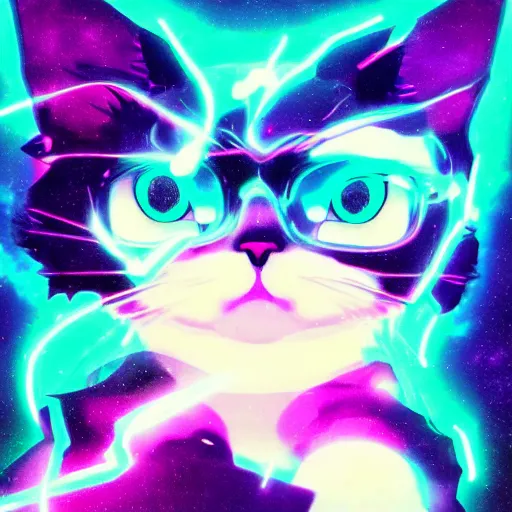 Prompt: anime cat, portrait, vaporwave, synthwave, neon, vector graphics, cinematic, volumetric lighting, f 8 aperture, cinematic eastman 5 3 8 4 film, photorealistic